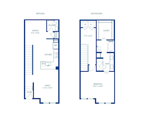 Camden Greenville apartments in Dallas, TX one bedroom, on and a half bathroom floor plan THA1 Villas