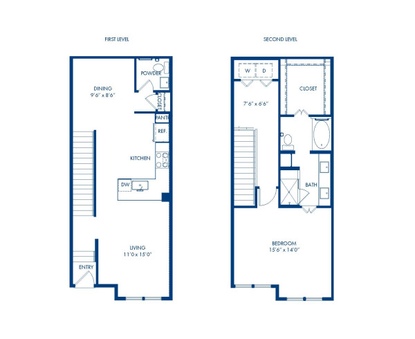 Camden Greenville apartments in Dallas, TX one bedroom, on and a half bathroom floor plan THA1 Villas