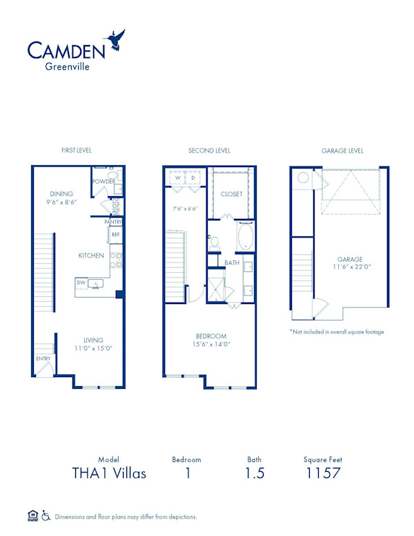 Camden Greenville apartments in Dallas, TX one bedroom, on and a half bathroom floor plan THA1 Villas