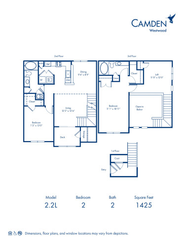 Blueprint of 2.2L Floor Plan, 2 Bedrooms and 2 Bathrooms at Camden Westwood Apartments in Morrisville, NC