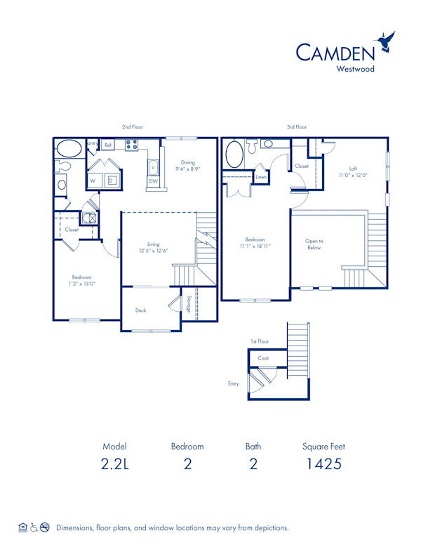 Blueprint of 2.2L Floor Plan, 2 Bedrooms and 2 Bathrooms at Camden Westwood Apartments in Morrisville, NC
