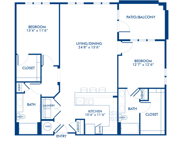 Blueprint of C2-1 Floor Plan, 2 Bedrooms and 2 Bathrooms at Camden Southline Apartments in Charlotte, NC