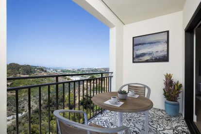 Balcony with ocean views and Italian-inspired ceramic tile