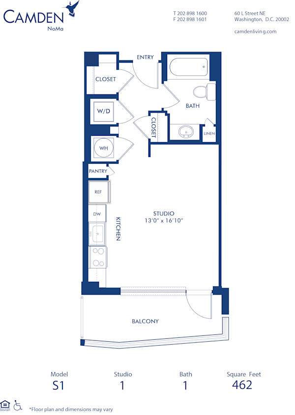 Blueprint of S1 Floor Plan, Studio with 1 Bathroom at Camden NoMa Apartments in Washington, DC