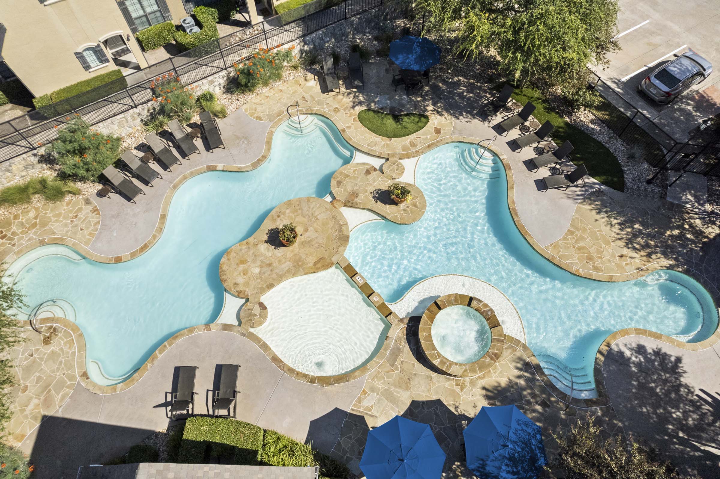 Second pool aerial view at Camden Shadow Brook apartments in Austin, TX