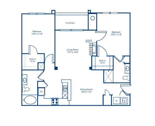 Blueprint of 2.2A Floor Plan, 2 Bedrooms and 2 Bathrooms at Camden Ashburn Farm Apartments in Ashburn, VA