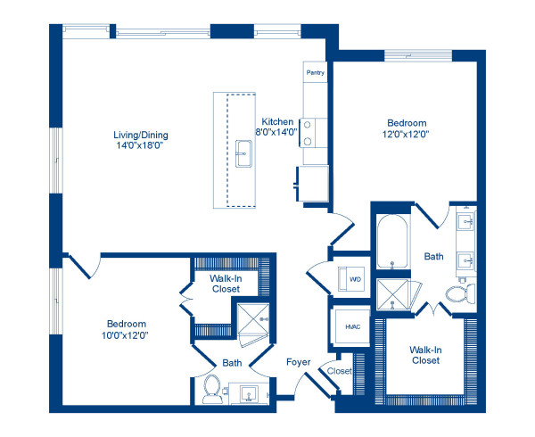 B1-1 floor plan, 2 bed and 2 bath apartment home at Camden Franklin Park in Franklin, TN