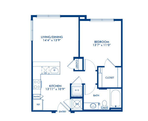 Blueprint of A2.3 Floor Plan, 1 Bedroom and 1 Bathroom at Camden Gallery Apartments in Charlotte, NC