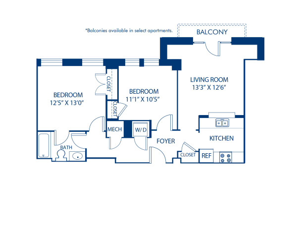 Blueprint of 2.1B Floor Plan, 2 Bedrooms and 1 Bathroom at Camden Roosevelt Apartments in Washington, DC