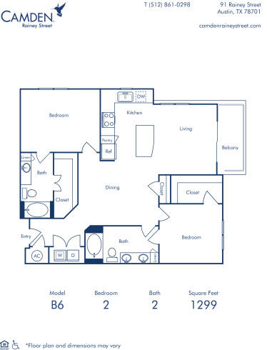 Camden Rainey Street apartments in Austin, TX floor plan B6 two bedroom