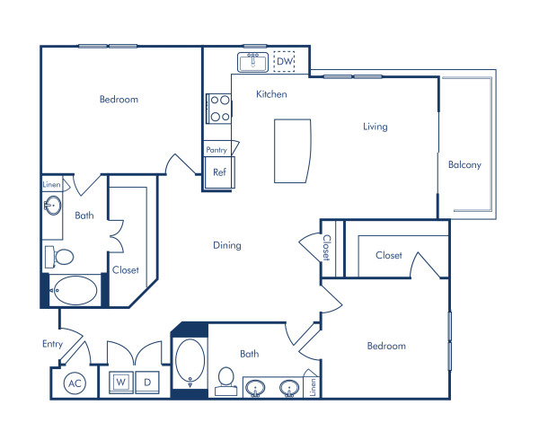 Camden Rainey Street apartments in Austin, TX floor plan B6 two bedroom