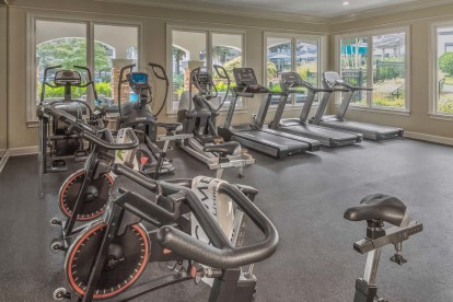 Fitness center with exercise bikes and treadmills