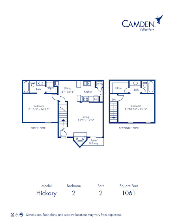 Blueprint of H Floor Plan, 2 Bedrooms and 2 Bathrooms at Camden Valley Park Apartments in Irving, TX