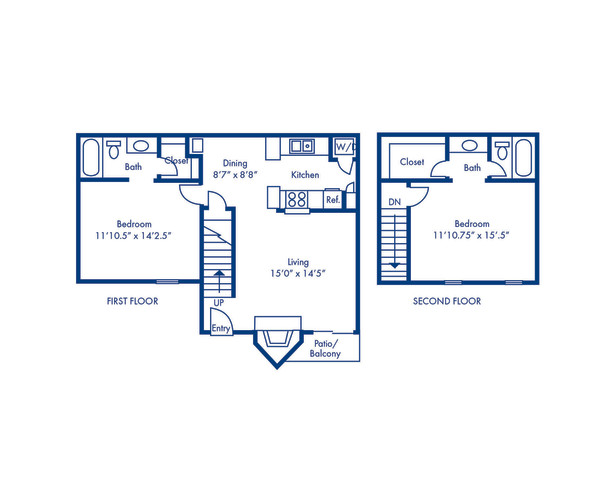 Blueprint of H Floor Plan, 2 Bedrooms and 2 Bathrooms at Camden Valley Park Apartments in Irving, TX