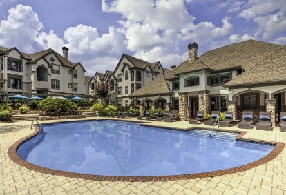 Salt water pool with lounge seating