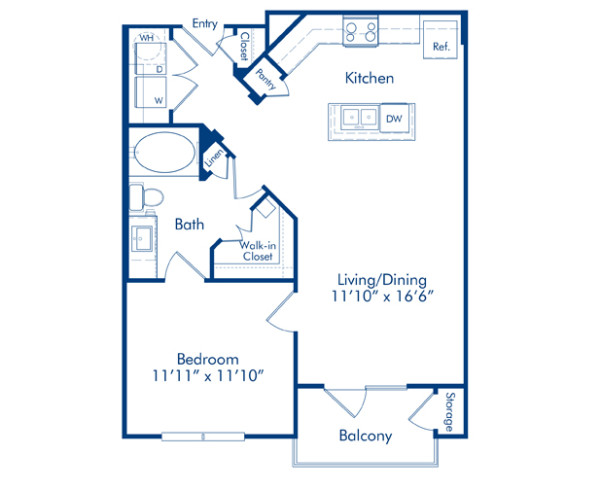 Blueprint of Butterflyweed Floor Plan, 1 Bedroom and 1 Bathroom at Camden Lamar Heights Apartments in Austin, TX