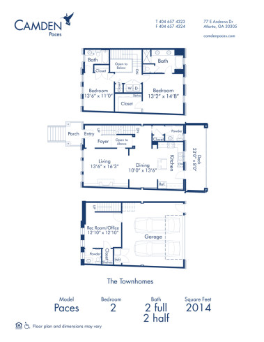 Blueprint of Paces Floor Plan, 2 Bedrooms and 2 Bathrooms at Camden Paces Apartments in Atlanta, GA