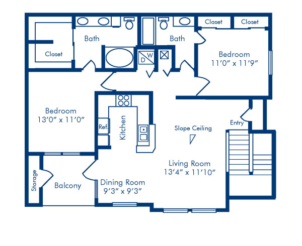 Blueprint of D Floor Plan, 2 Bedrooms and 2 Bathrooms at Camden Stonebridge Apartments in Houston, TX