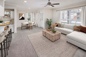Open concept living room and dining room at Camden Lansdowne Apartments in Lansdowne, VA. 