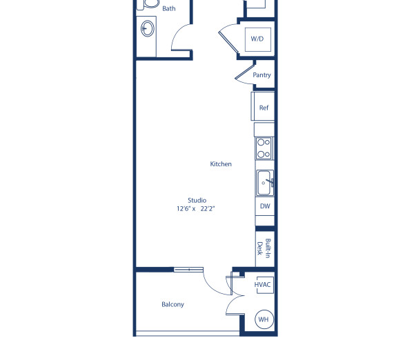 Camden Rino apartments in Denver studio floor plan diagram, The A1