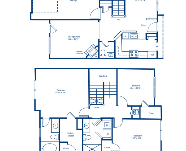 Blueprint of 3.25T Floor Plan, 3 Bedrooms and 2.5 Bathrooms at Camden Overlook Apartments in Raleigh, NC