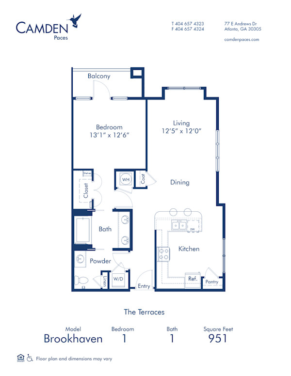 Blueprint of Brookhaven Floor Plan, 1 Bedroom and 1 Bathroom at Camden Paces Apartments in Atlanta, GA