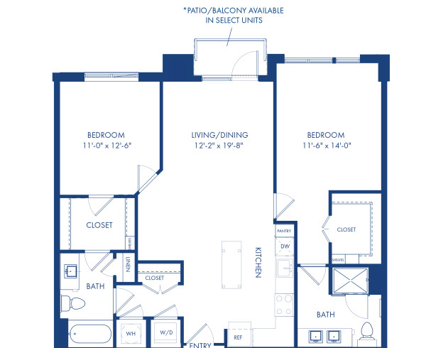 Blueprint of B5-B Floor Plan, 2 Bedrooms and 2 Bathrooms at Camden Shady Grove Apartments in Rockville, MD