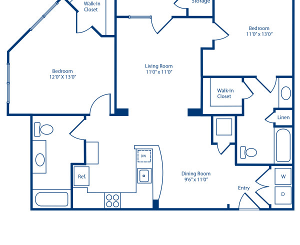 Blueprint of B2.1 Floor Plan, 2 Bedrooms and 2 Bathrooms at Camden Fairfax Corner Apartments in Fairfax, VA