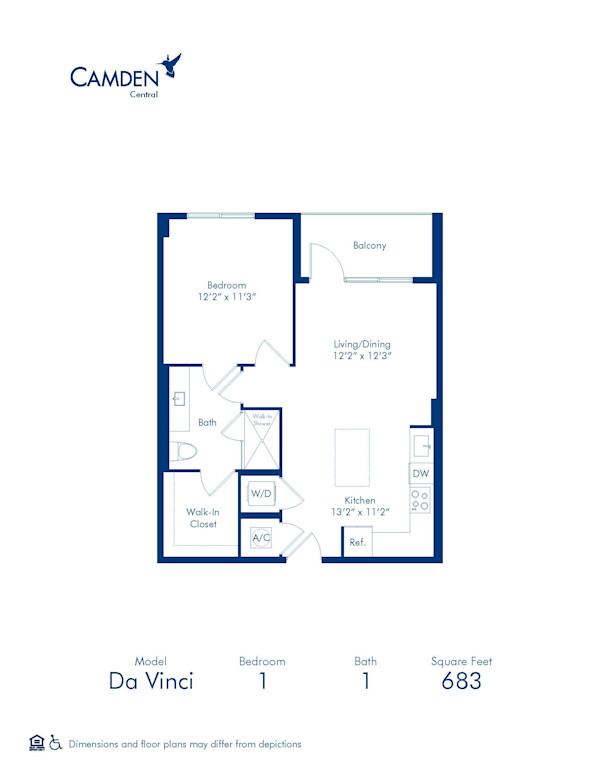Camden Central apartments in St. Petersburg, Florida one bedroom floor plan blueprint, Da Vinci