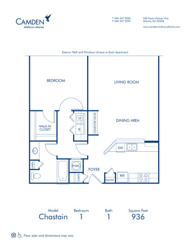 Blueprint of Chastain Floor Plan, 1 Bedroom and 1 Bathroom at Camden Midtown Atlanta Apartments in Atlanta, GA