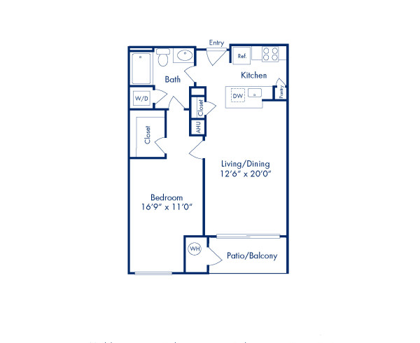 Blueprint of Brookside Floor Plan, 1 Bedroom and 1 Bathroom at Camden Potomac Yard Apartments in Arlington, VA