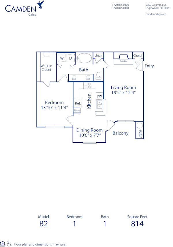 Blueprint of B-2 Floor Plan, 1 Bedroom and 1 Bathroom at Camden Caley Apartments in Englewood, CO