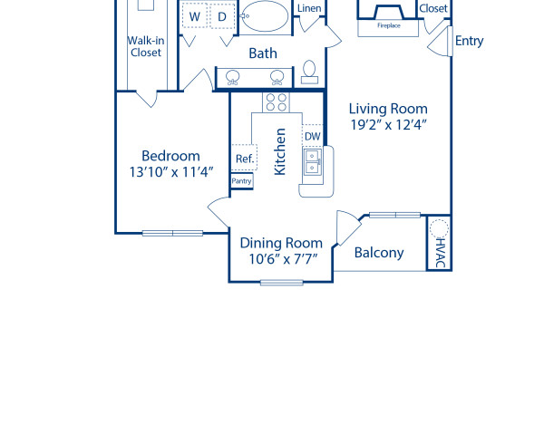 Blueprint of B-2 Floor Plan, 1 Bedroom and 1 Bathroom at Camden Caley Apartments in Englewood, CO