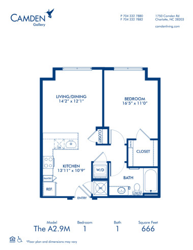 Blueprint of A2.9M Floor Plan, 1 Bedroom and 1 Bathroom at Camden Gallery Apartments in Charlotte, NC