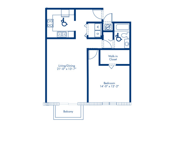 Blueprint of Renaissance Floor Plan, 1 Bedroom and 1 Bathroom at Camden Brickell Apartments in Miami, FL