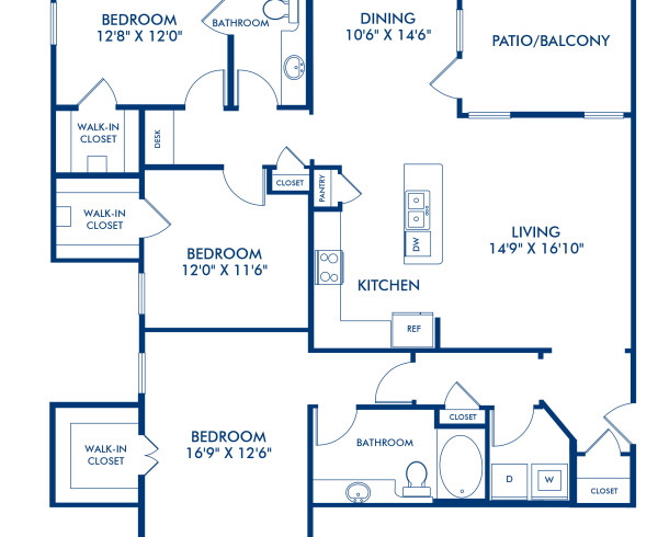 Blueprint of Napoli Estates Floor Plan, 3 Bedrooms and 2 Bathrooms at Camden Riverwalk Apartments in Grapevine, TX