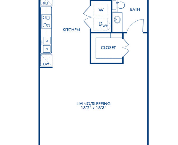 Blueprint of Anchorage II Floor Plan, Studio with 1 Bathroom at Camden City Centre II Apartments in Houston, TX