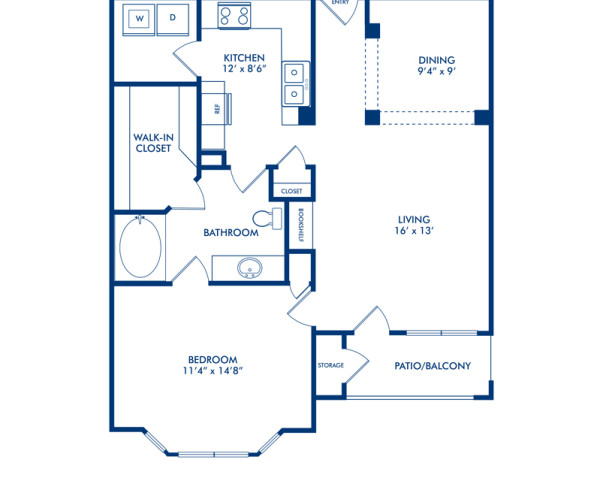 Blueprint of Piedmont Floor Plan, 1 Bedroom and 1 Bathroom at Camden Phipps Apartments in Atlanta, GA