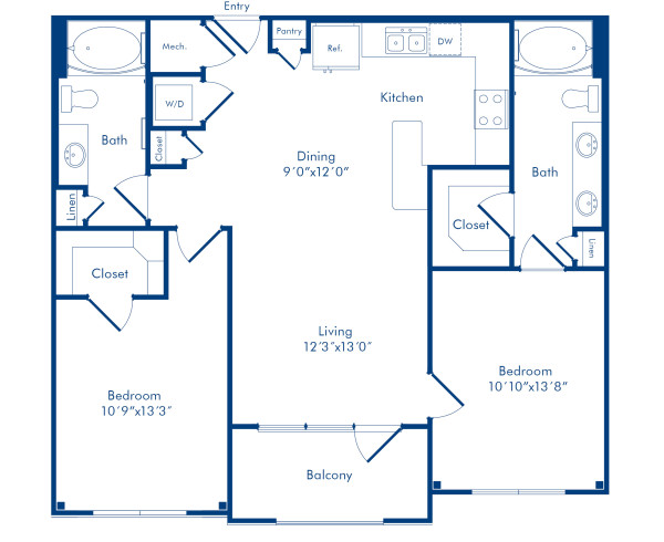 Camden Highland Village apartments in Houston, TX Terrace two bedroom floor plan D1