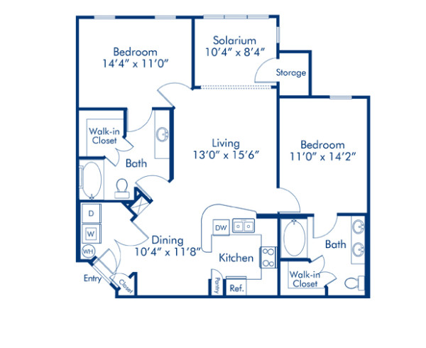 Blueprint of Enclave Floor Plan, 2 Bedrooms and 2 Bathrooms at Camden Westchase Park Apartments in Tampa, FL
