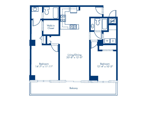 Blueprint of Martinique Floor Plan, 2 Bedrooms and 2 Bathrooms at Camden Brickell Apartments in Miami, FL