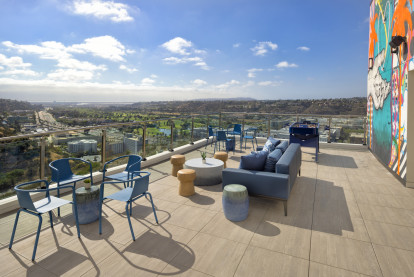 3rd floor rooftop terrace at Camden Hillcrest apartments in San Diego, CA
