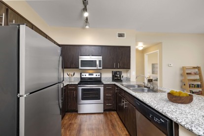 Kitchen with stainless steel appliances