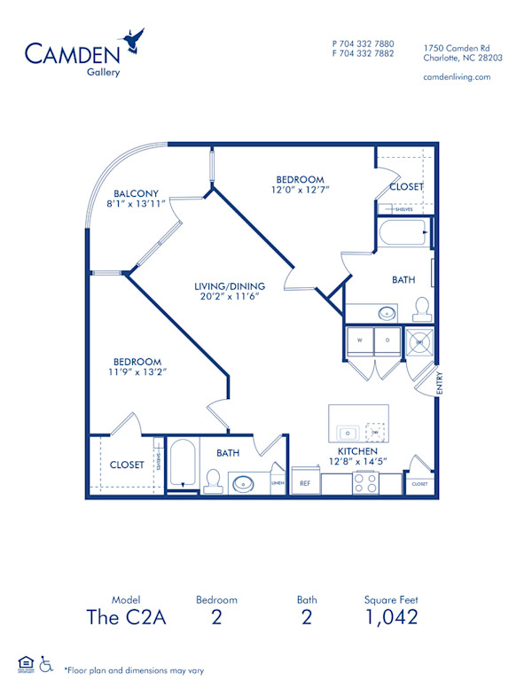 Blueprint of C2A Floor Plan, 2 Bedrooms and 2 Bathrooms at Camden Gallery Apartments in Charlotte, NC
