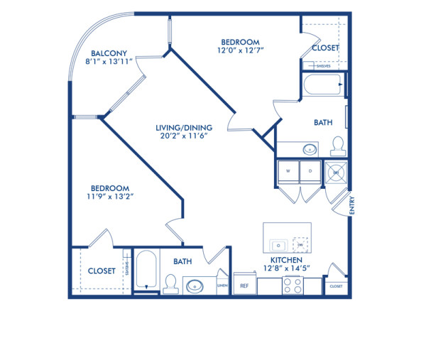 Blueprint of C2A Floor Plan, 2 Bedrooms and 2 Bathrooms at Camden Gallery Apartments in Charlotte, NC