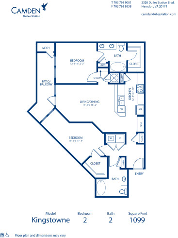 Blueprint of Kingstowne Floor Plan, 2 Bedrooms and 2 Bathrooms at Camden Dulles Station Apartments in Herndon, VA