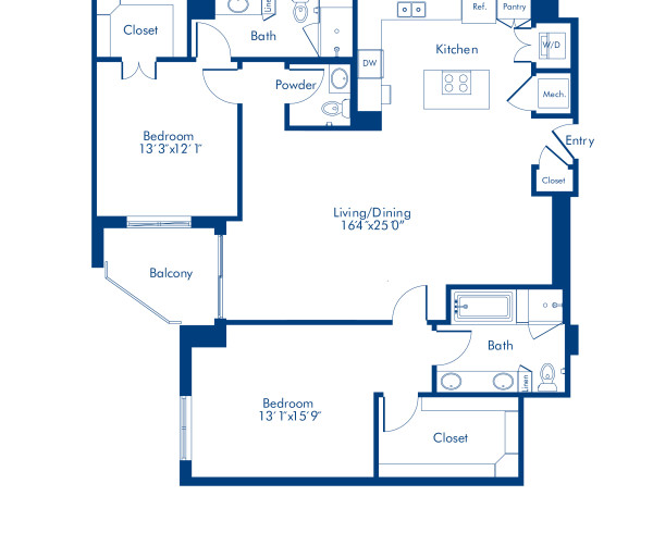 Camden Highland Village apartments in Houston, TX Gallery two bedroom floor plan D5.5