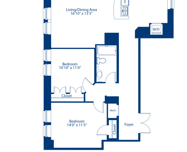Blueprint of 2.1D Floor Plan, 2 Bedrooms and 1 Bathroom at Camden Grand Parc Apartments in Washington, DC