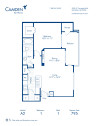 Blueprint of A2 Floor Plan, 1 Bedrooms and 1 Bathroom at Camden San Marcos Apartments in Scottsdale, AZ