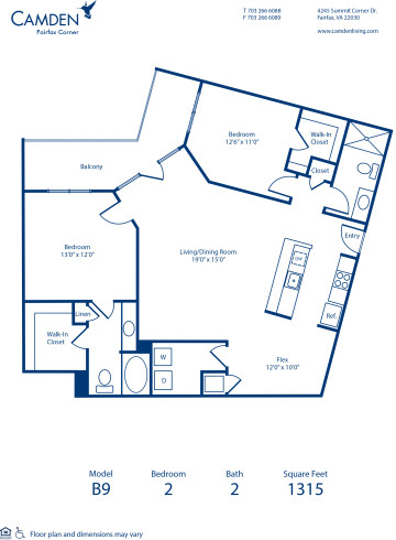 Blueprint of B9 Floor Plan, 2 Bedrooms and 2 Bathrooms at Camden Fairfax Corner Apartments in Fairfax, VA
